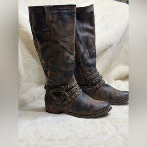 Studded Dark Brown Moto Boots